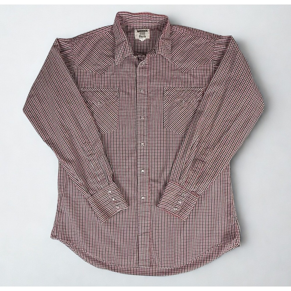 VTG Ruddock Shirts Button Up Mens 35 16 1/2 Red Black Gingham Western Pearl Snap